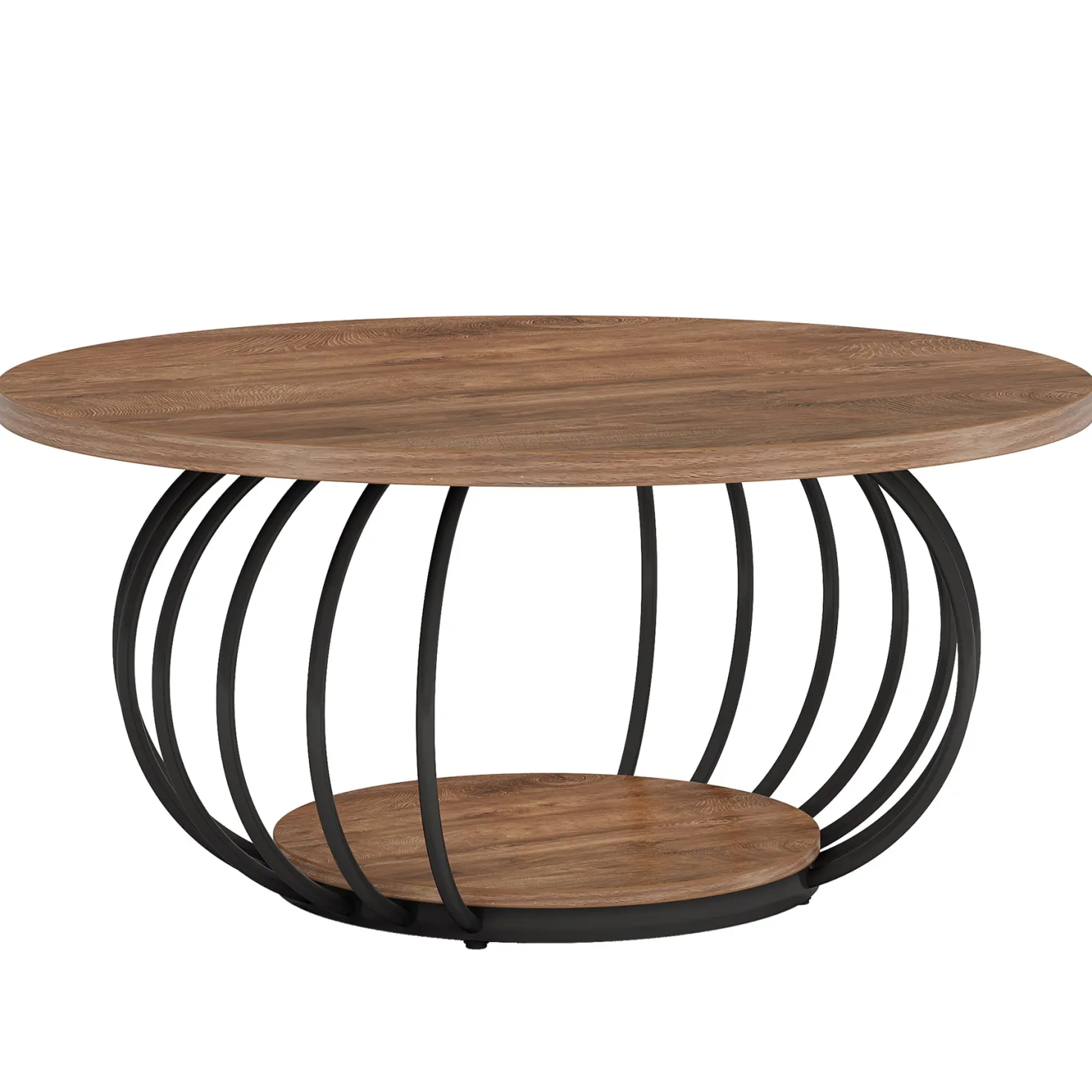 39.4" Coffee Table, Round 2-Tier Accent Center Cocktail Table with Storage Shelf