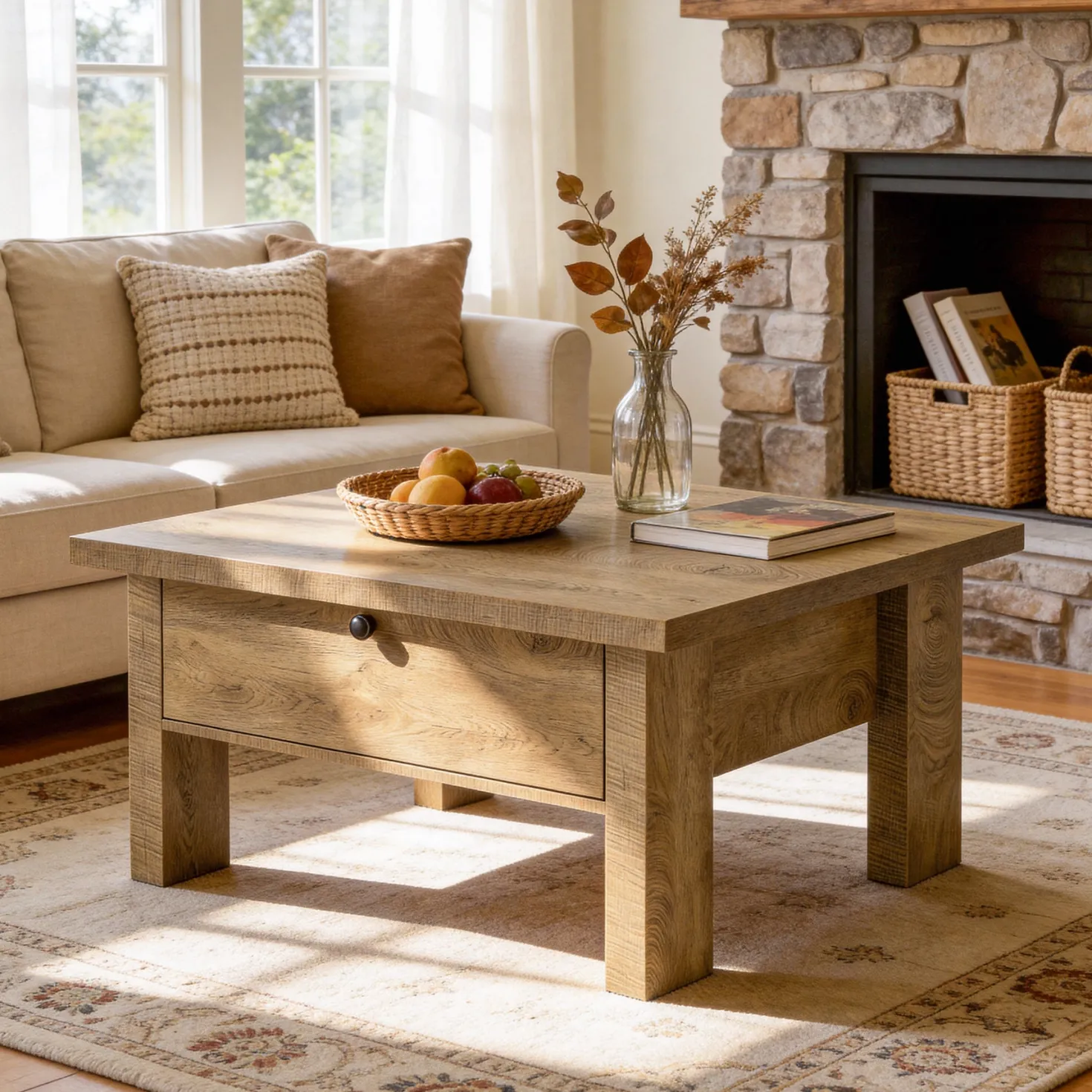 31.5" Coffee Table, Square Center Tea Table with Storage Drawer