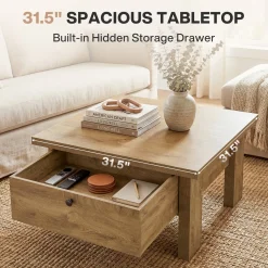 31.5" Coffee Table, Square Center Tea Table with Storage Drawer