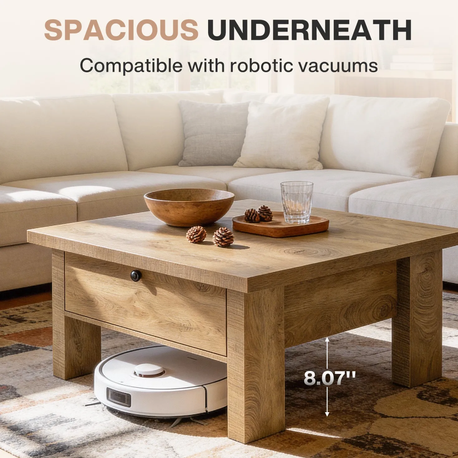 31.5" Coffee Table, Square Center Tea Table with Storage Drawer