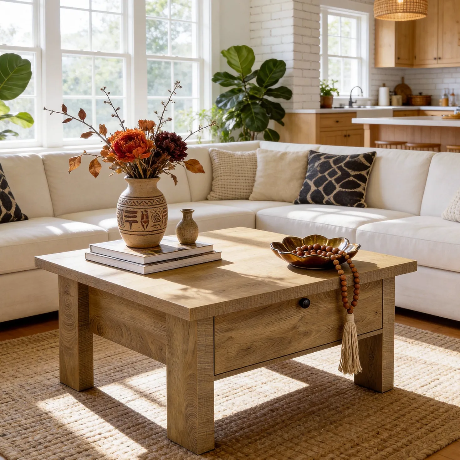 31.5" Coffee Table, Square Center Tea Table with Storage Drawer