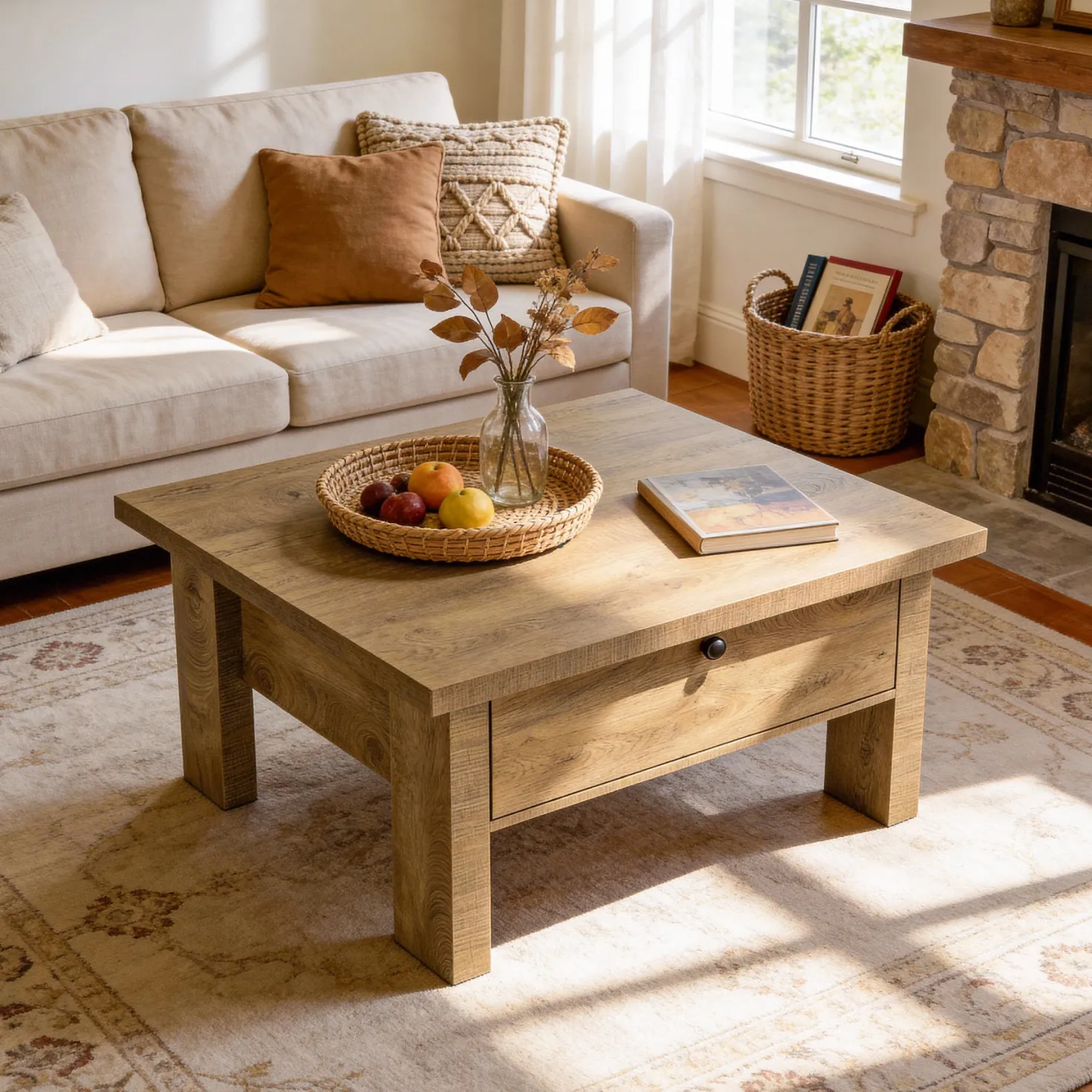 31.5" Coffee Table, Square Center Tea Table with Storage Drawer