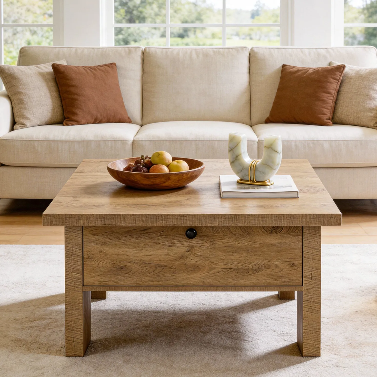 31.5" Coffee Table, Square Center Tea Table with Storage Drawer