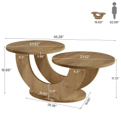 45" Coffee Table, 2-Tier Accent Center Cocktail Table with U-Shaped Frame