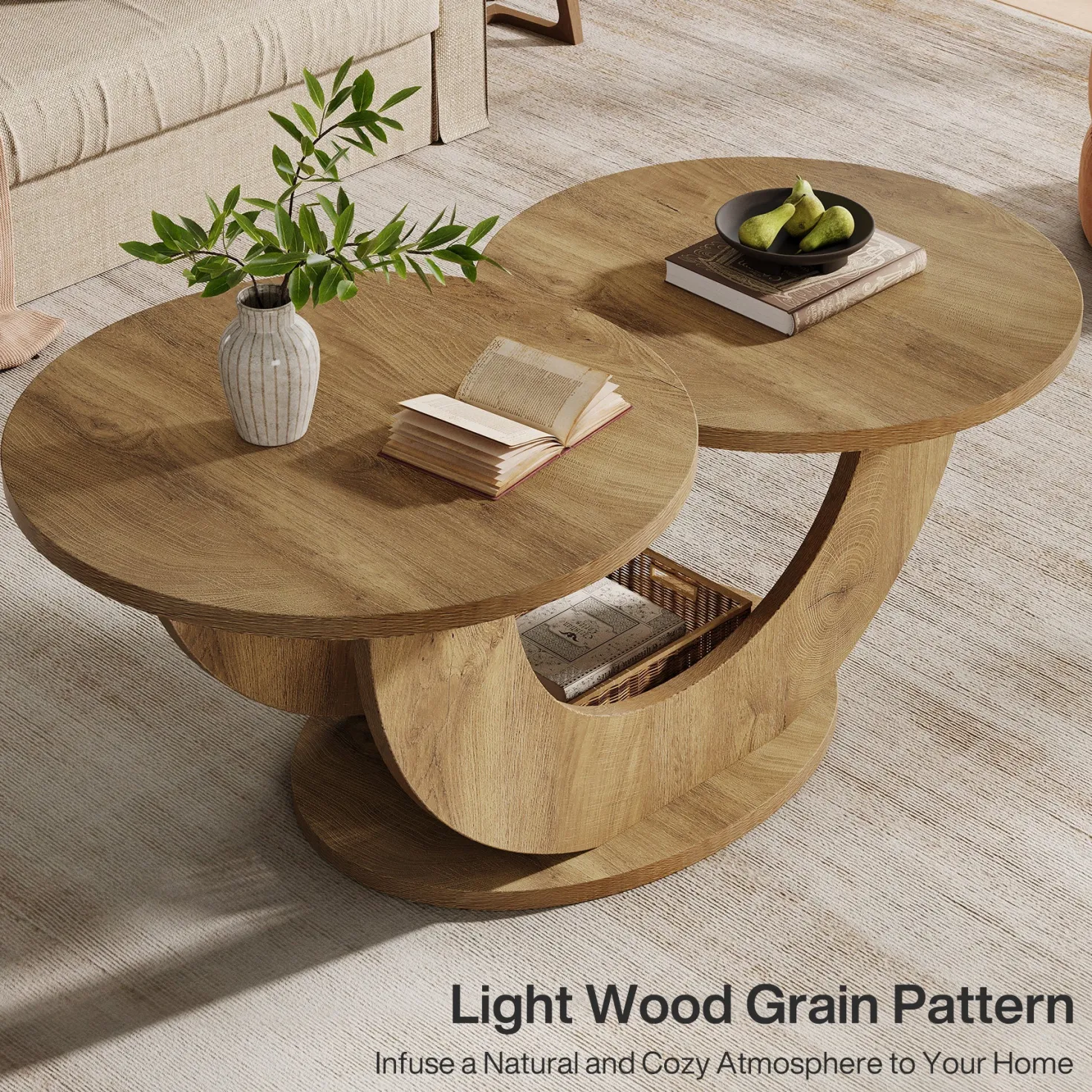 45" Coffee Table, 2-Tier Accent Center Cocktail Table with U-Shaped Frame