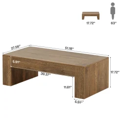 51" Coffee Table, Wood Center Table Simple Cocktail Tea Table