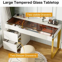 47.24" Computer Desk, 4-Drawer Writing Desk with Glass Top