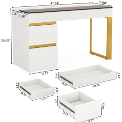 47.24" Computer Desk, 4-Drawer Writing Desk with Glass Top