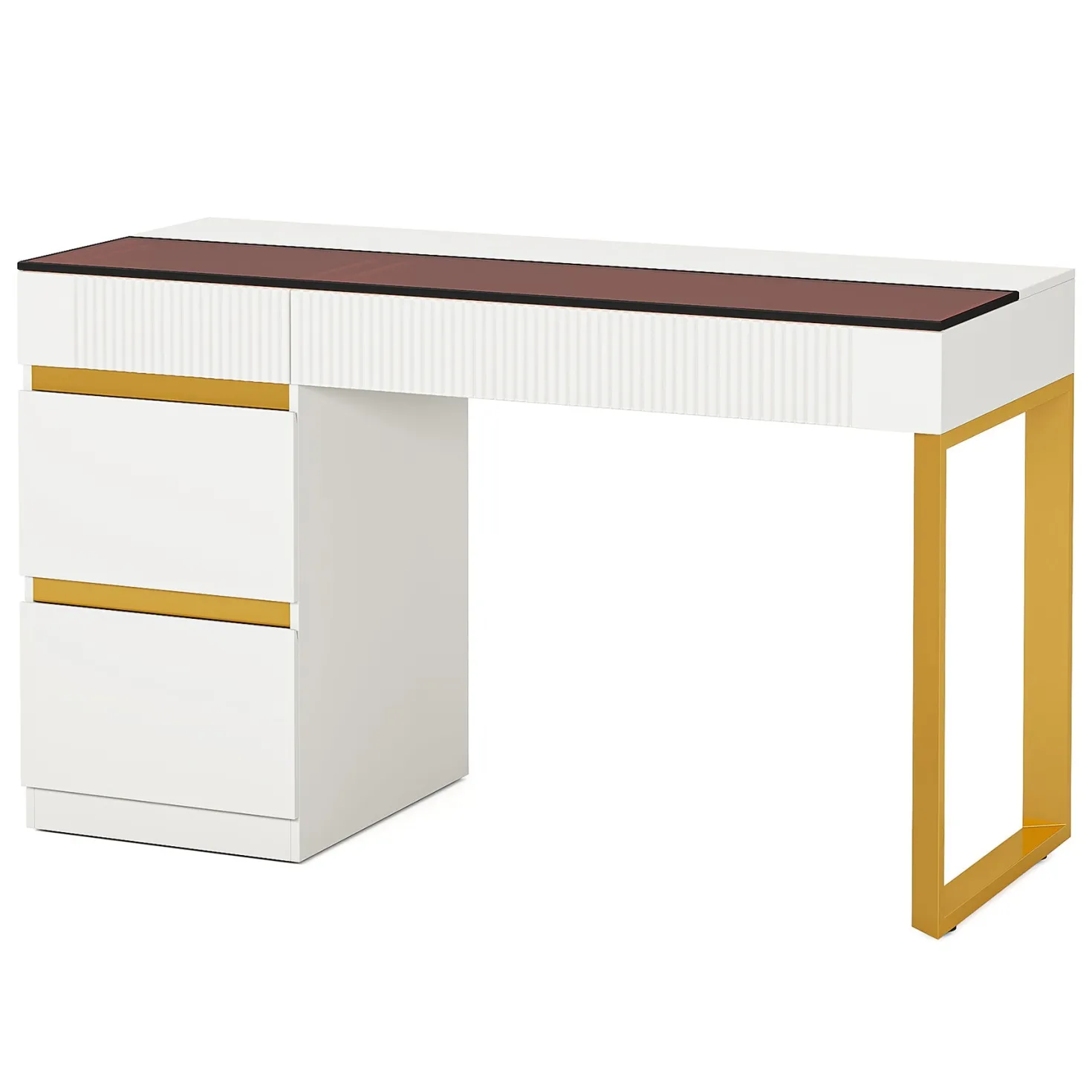 47.24" Computer Desk, 4-Drawer Writing Desk with Glass Top