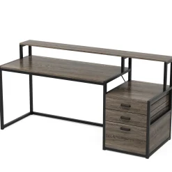 63" Computer Desk, Ergonomic Office Desk with Drawers & Monitor Stand