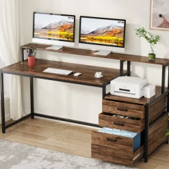 63" Computer Desk, Ergonomic Office Desk with Drawers & Monitor Stand