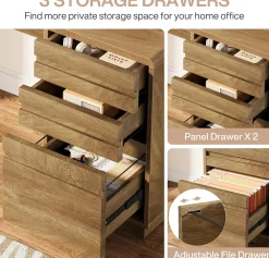 55" Computer Desk, Farmhouse Executive Desk with 3 Drawers Storage Cabinet
