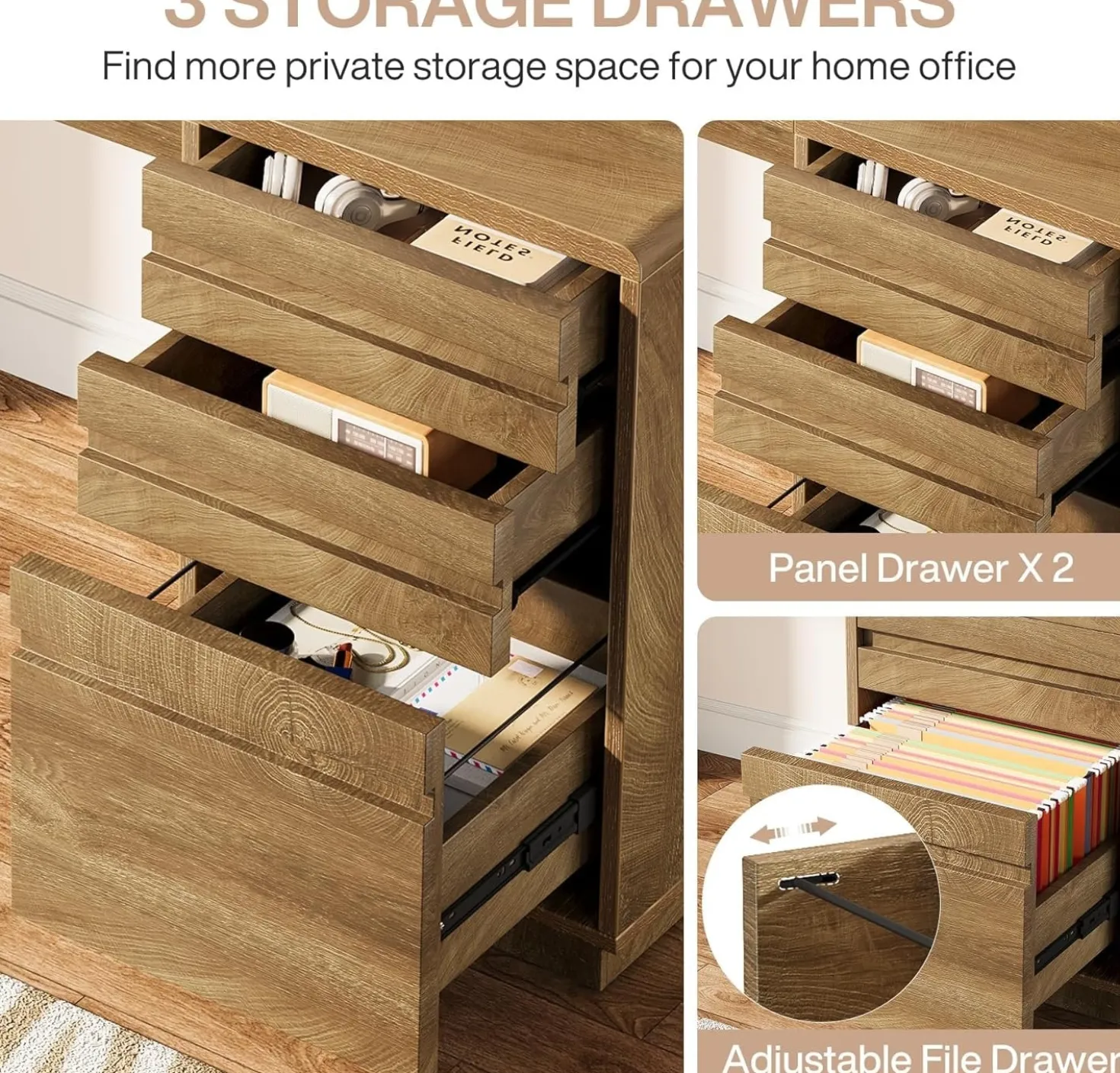 55" Computer Desk, Farmhouse Executive Desk with 3 Drawers Storage Cabinet