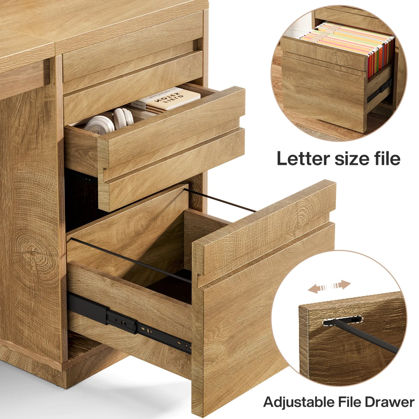 55" Computer Desk, Farmhouse Executive Desk with 3 Drawers Storage Cabinet