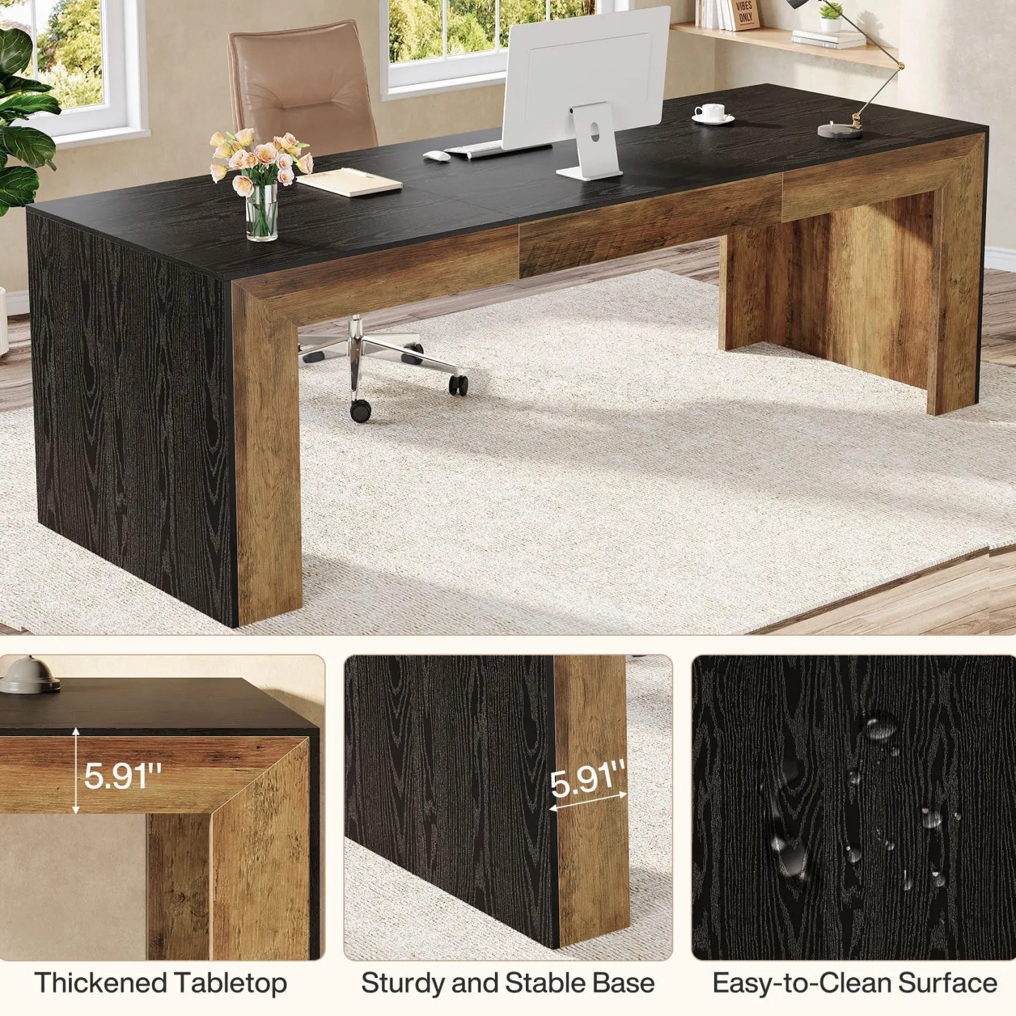 78.7" Computer Desk, Long Two-Person Desk Executive Desk for Home Office
