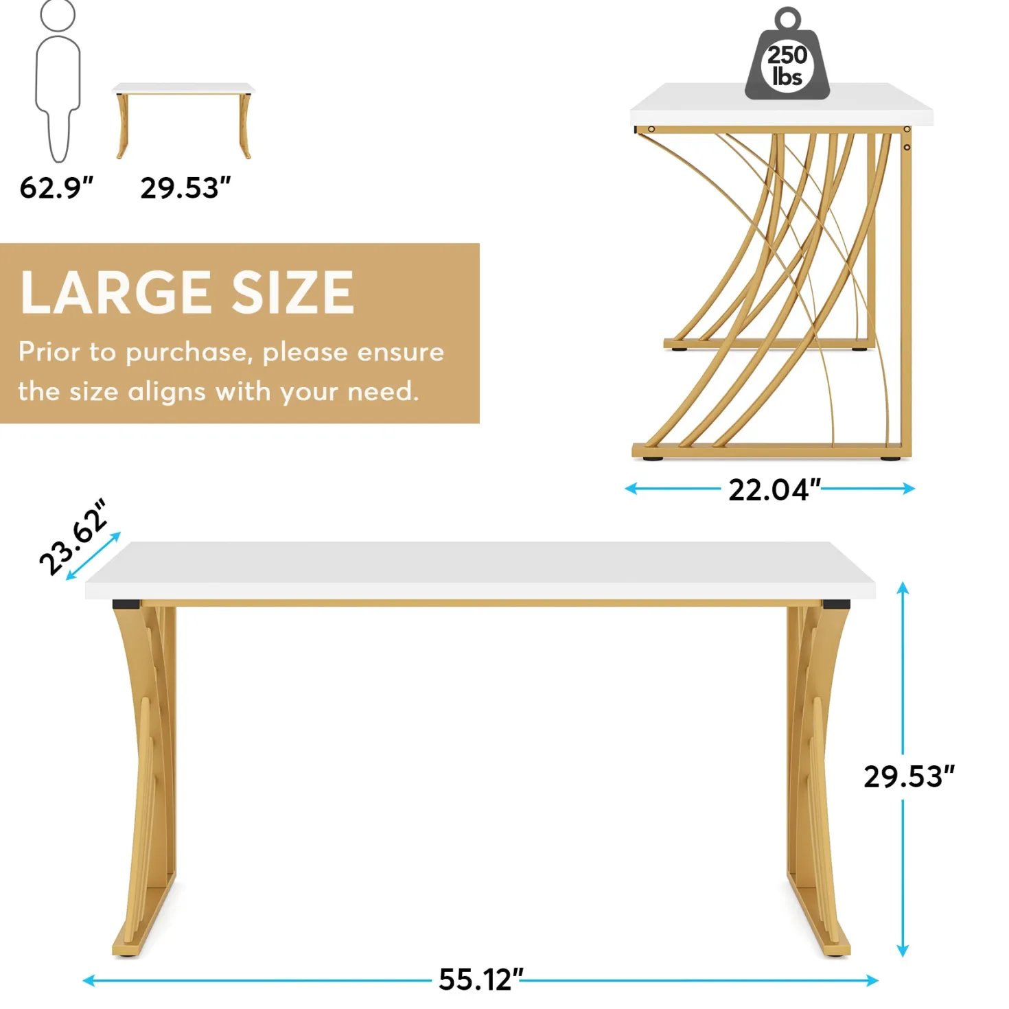 55" Computer Desk, Modern Laptop PC Student Table