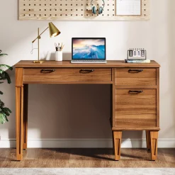 47" Computer Desk, Rustic Office Desk With File Cabinet