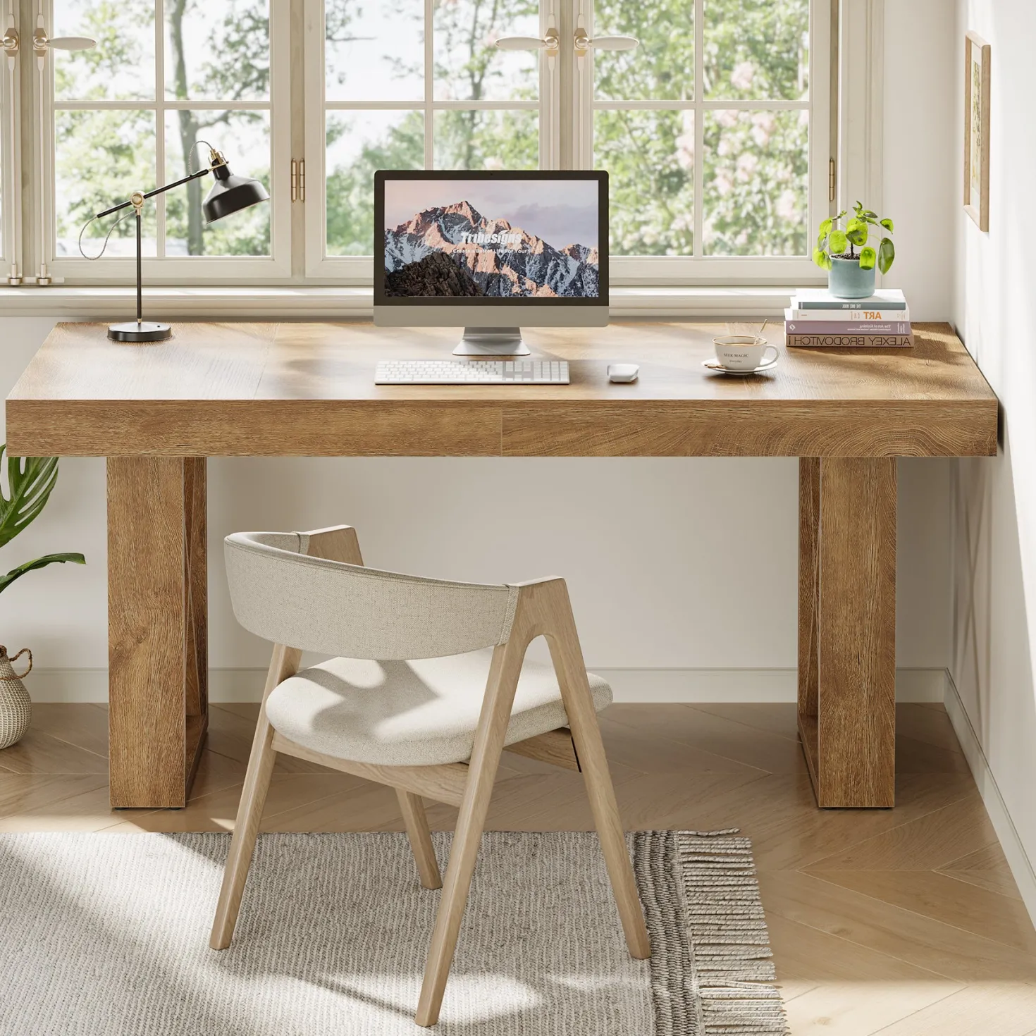 63" Computer Desk, Simple Executive Desk Writing Table for Home Office