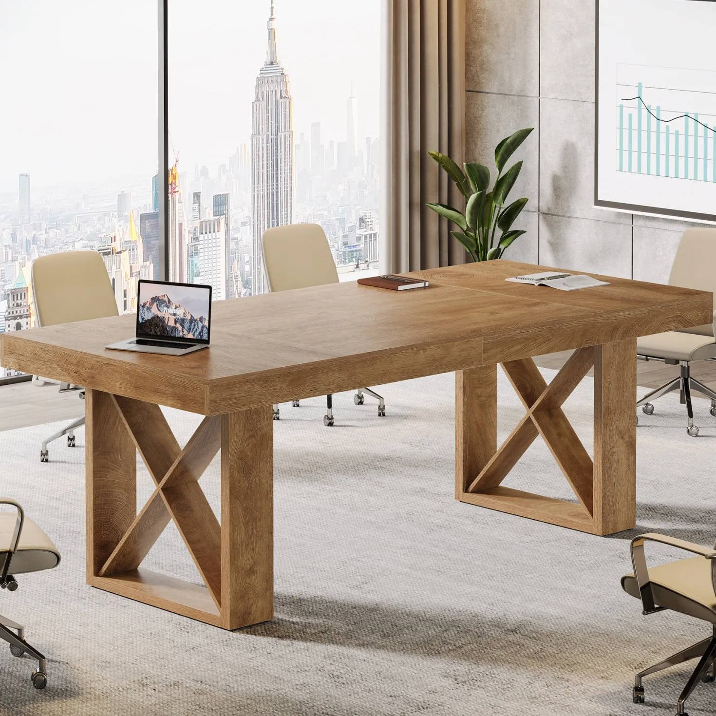 63" Computer Desk, Simple Executive Desk Writing Table for Home Office