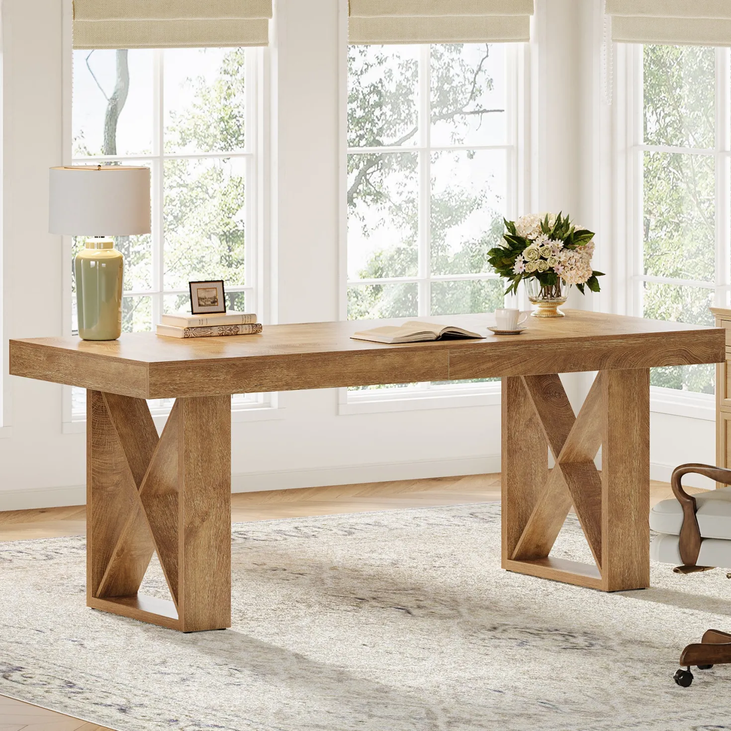 63" Computer Desk, Simple Executive Desk Writing Table for Home Office