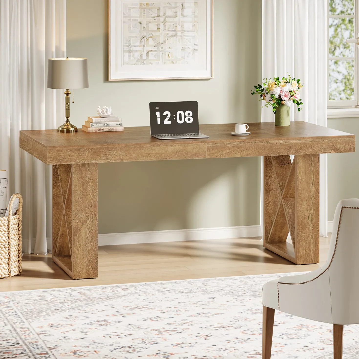 63" Computer Desk, Simple Executive Desk Writing Table for Home Office