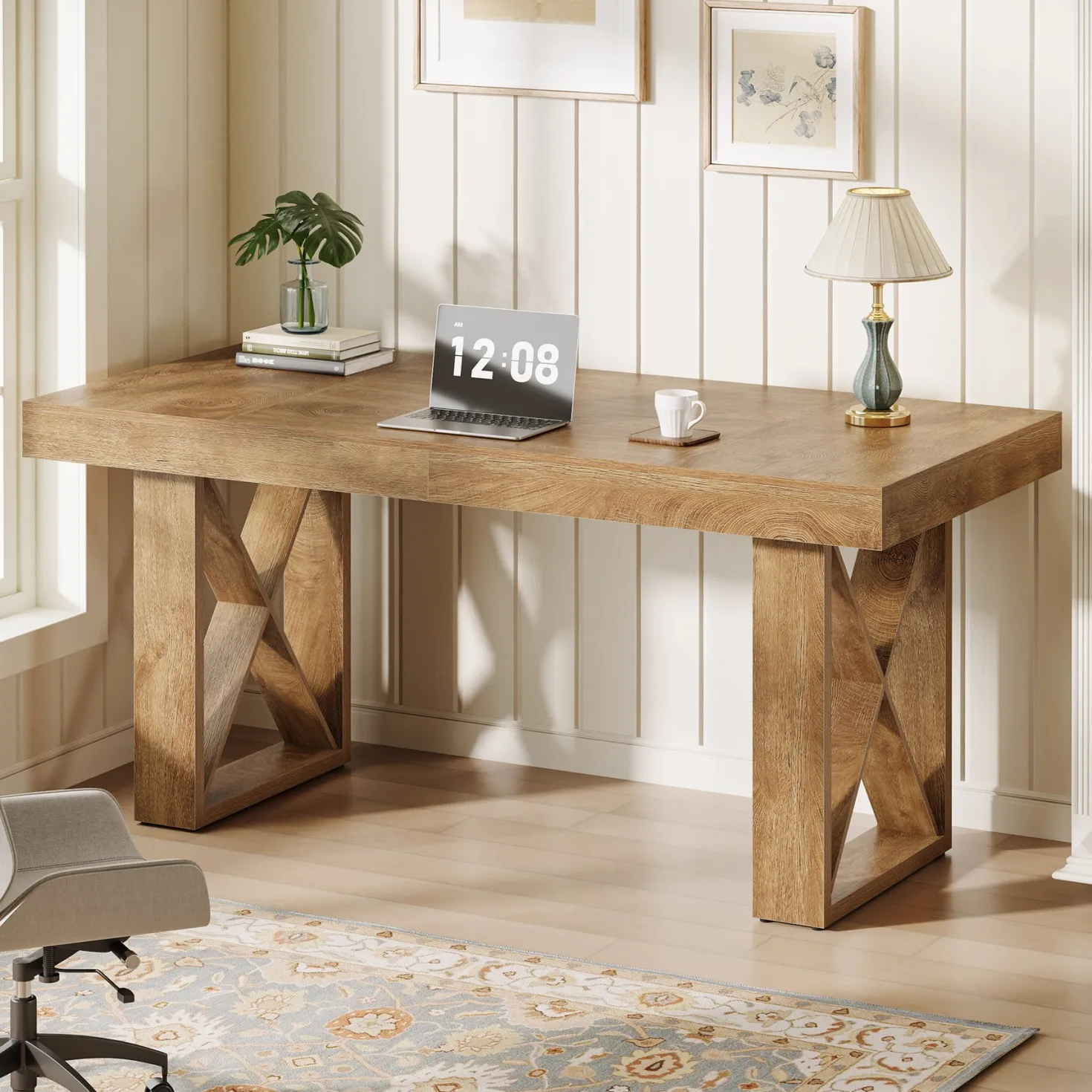 63" Computer Desk, Simple Executive Desk Writing Table for Home Office