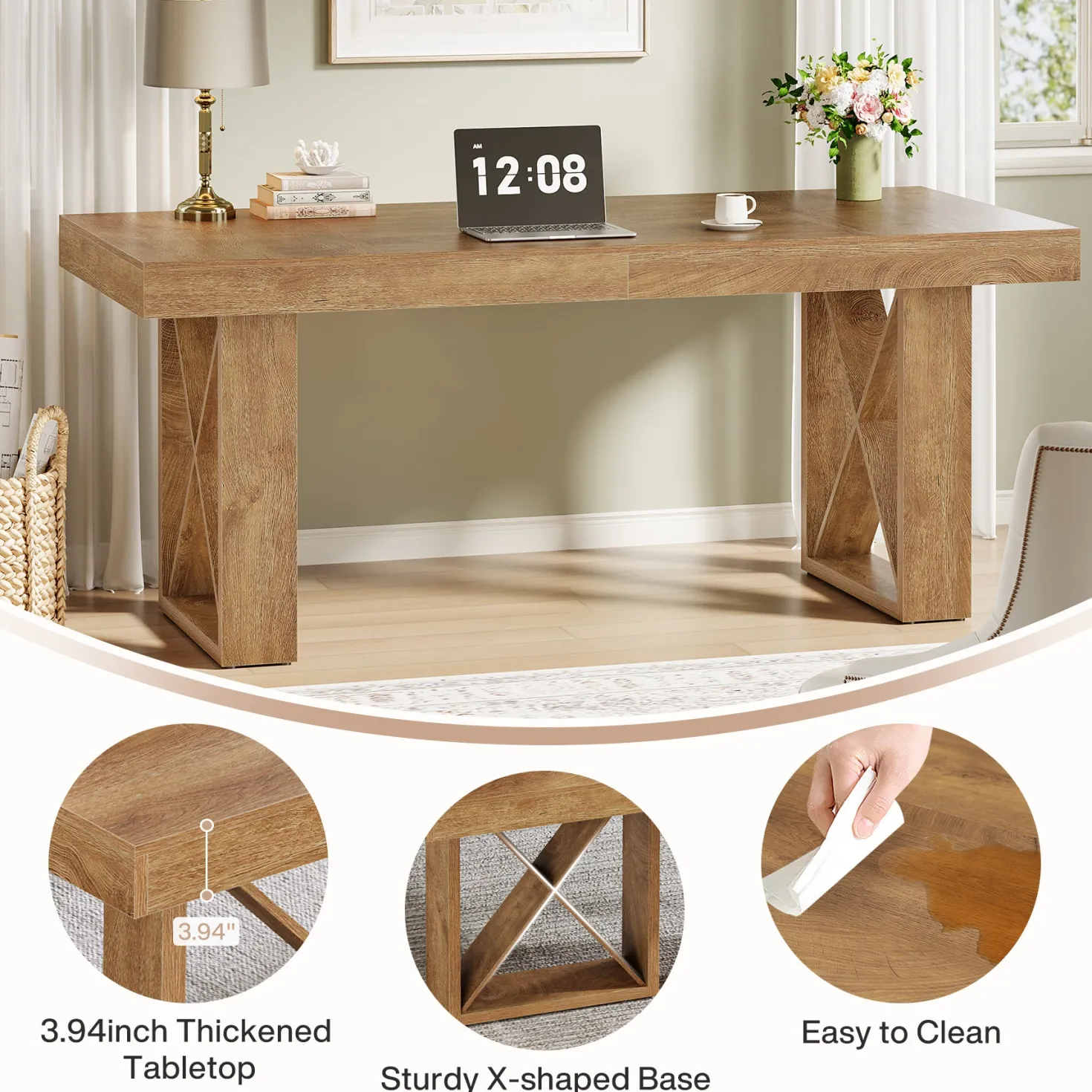 63" Computer Desk, Simple Executive Desk Writing Table for Home Office