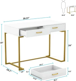 39" Computer Desk with Drawers, Modern Writing Desk Study Desk