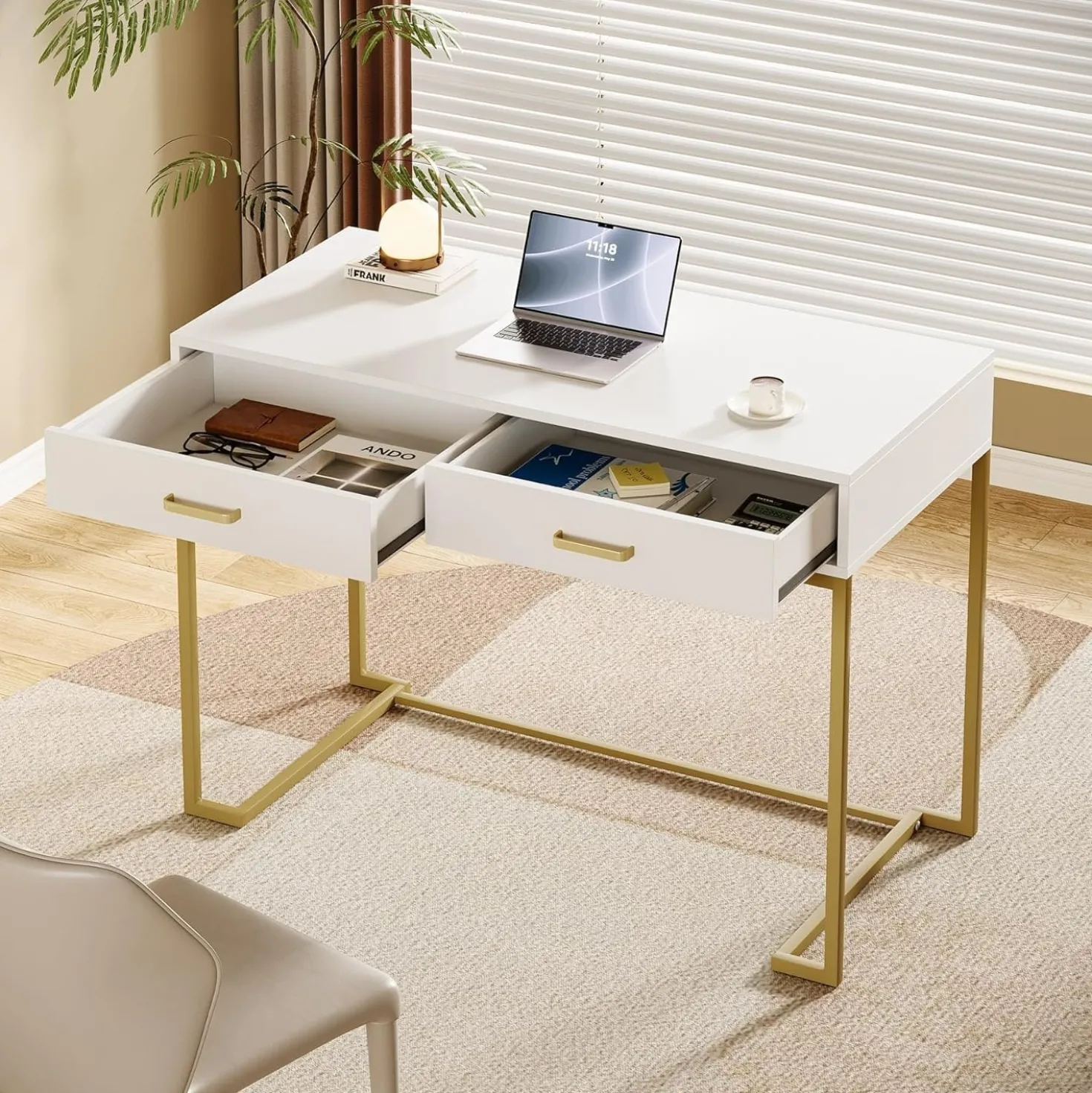 39" Computer Desk with Drawers, Modern Writing Desk Study Desk