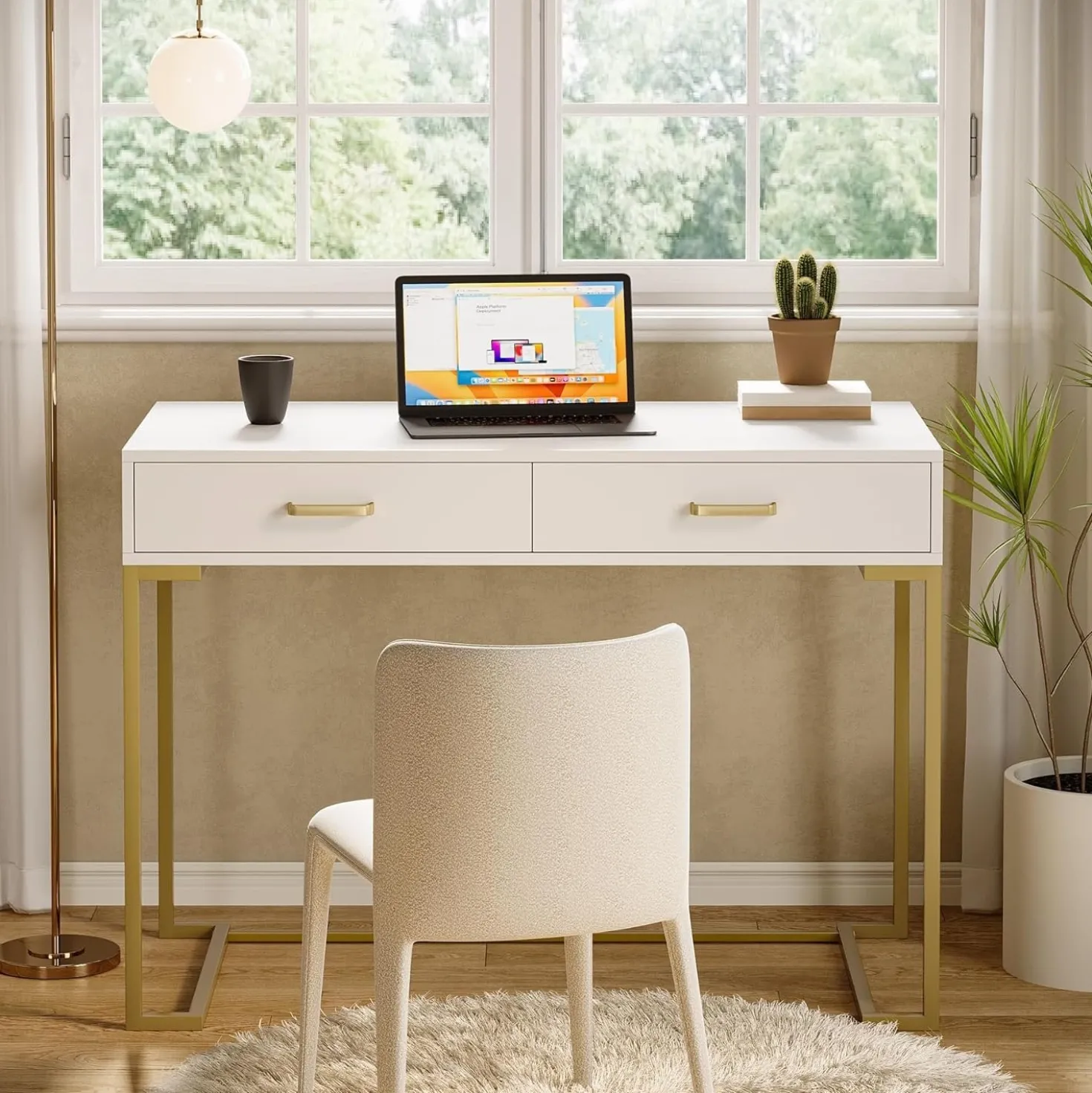 39" Computer Desk with Drawers, Modern Writing Desk Study Desk