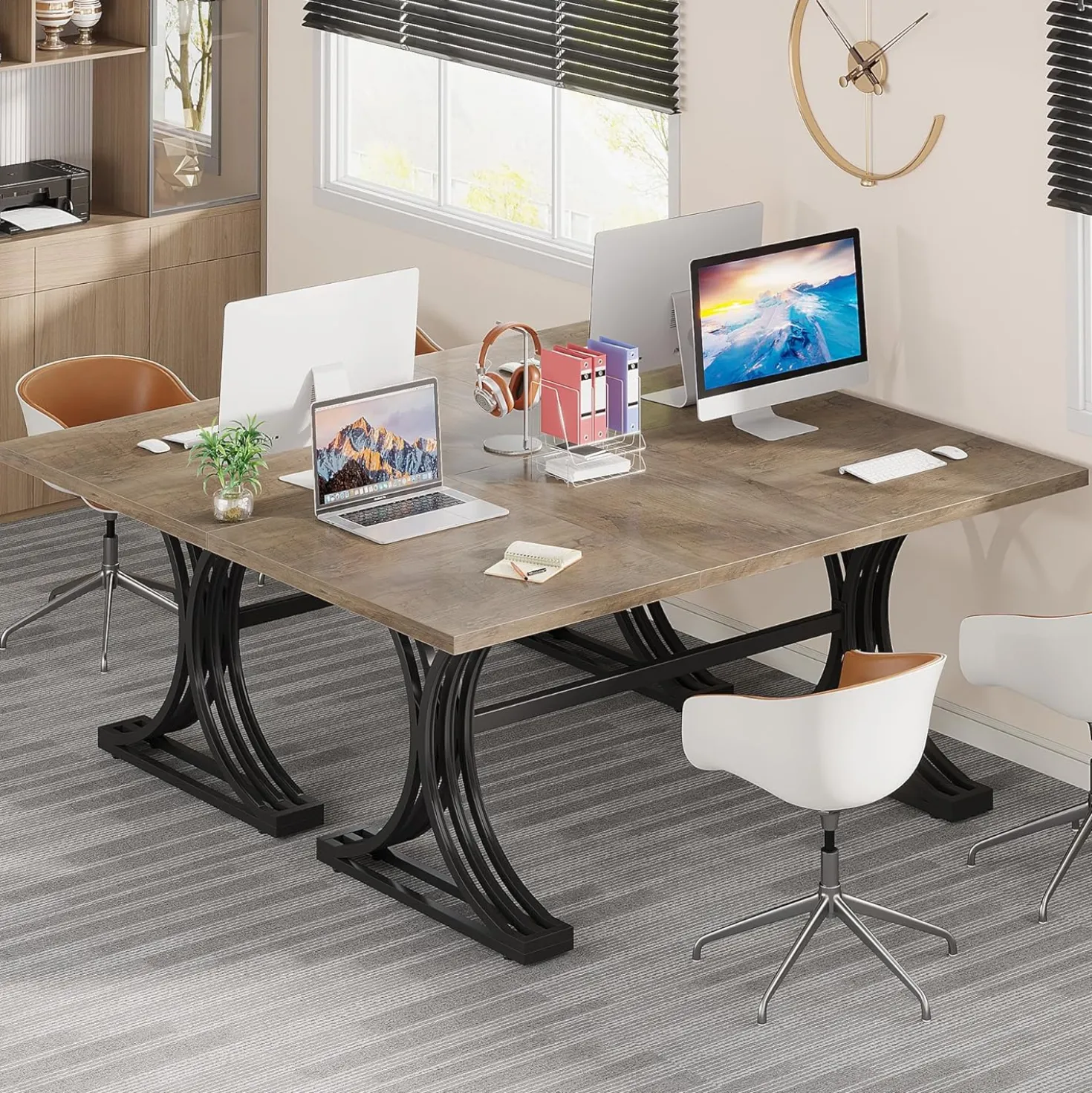 63" Computer Desk with Faux Marble Surface and Gold Metal Base, Modern Executive Desk