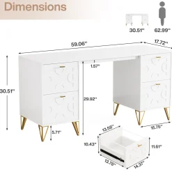 59" Computer Desk with File Drawers, Wood Executive Desk for Home Office
