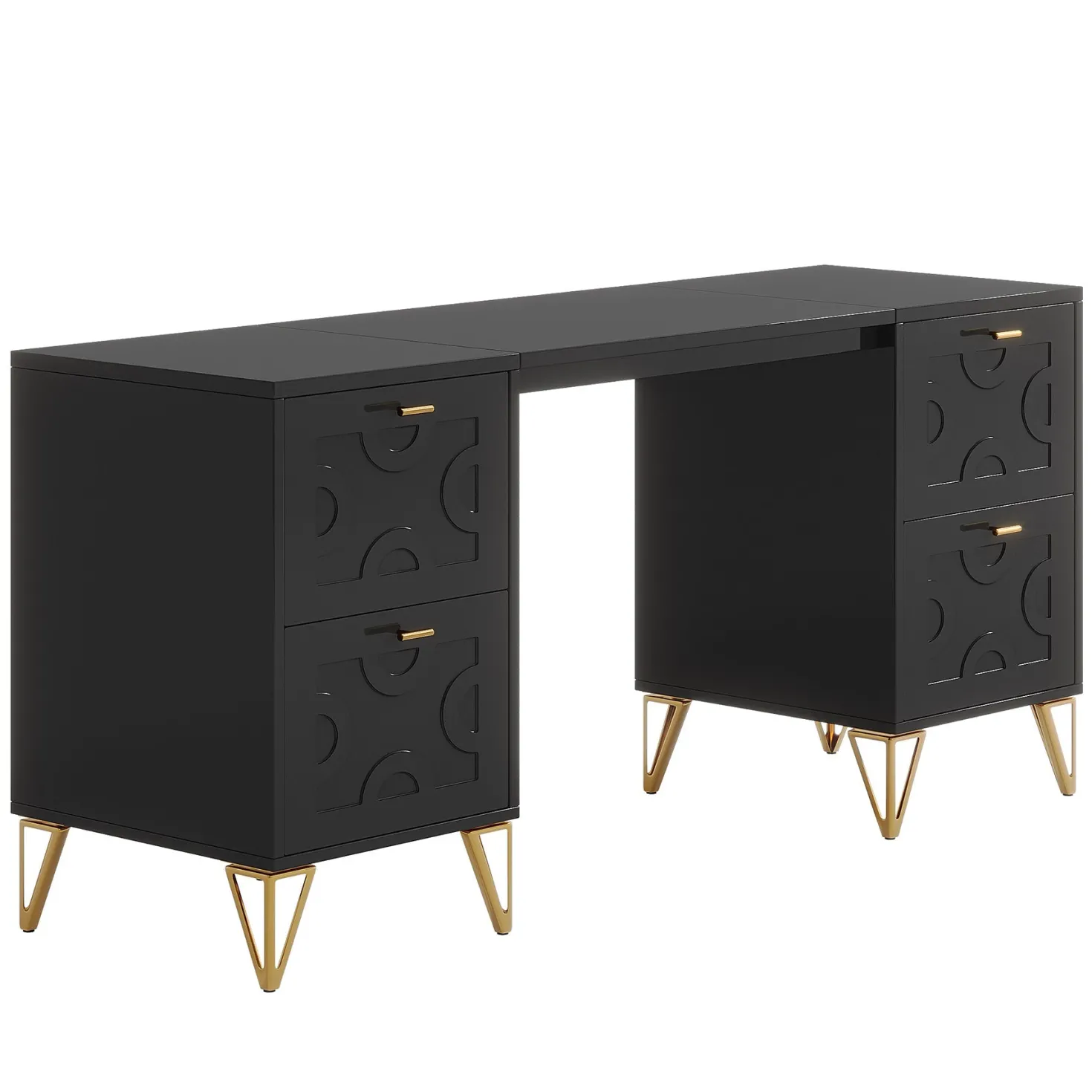 59" Computer Desk with File Drawers, Wood Executive Desk for Home Office