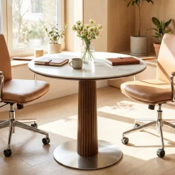 31.5" Conference Table for 2-4, Round Meeting Room Table with Sintered Stone Tabletop