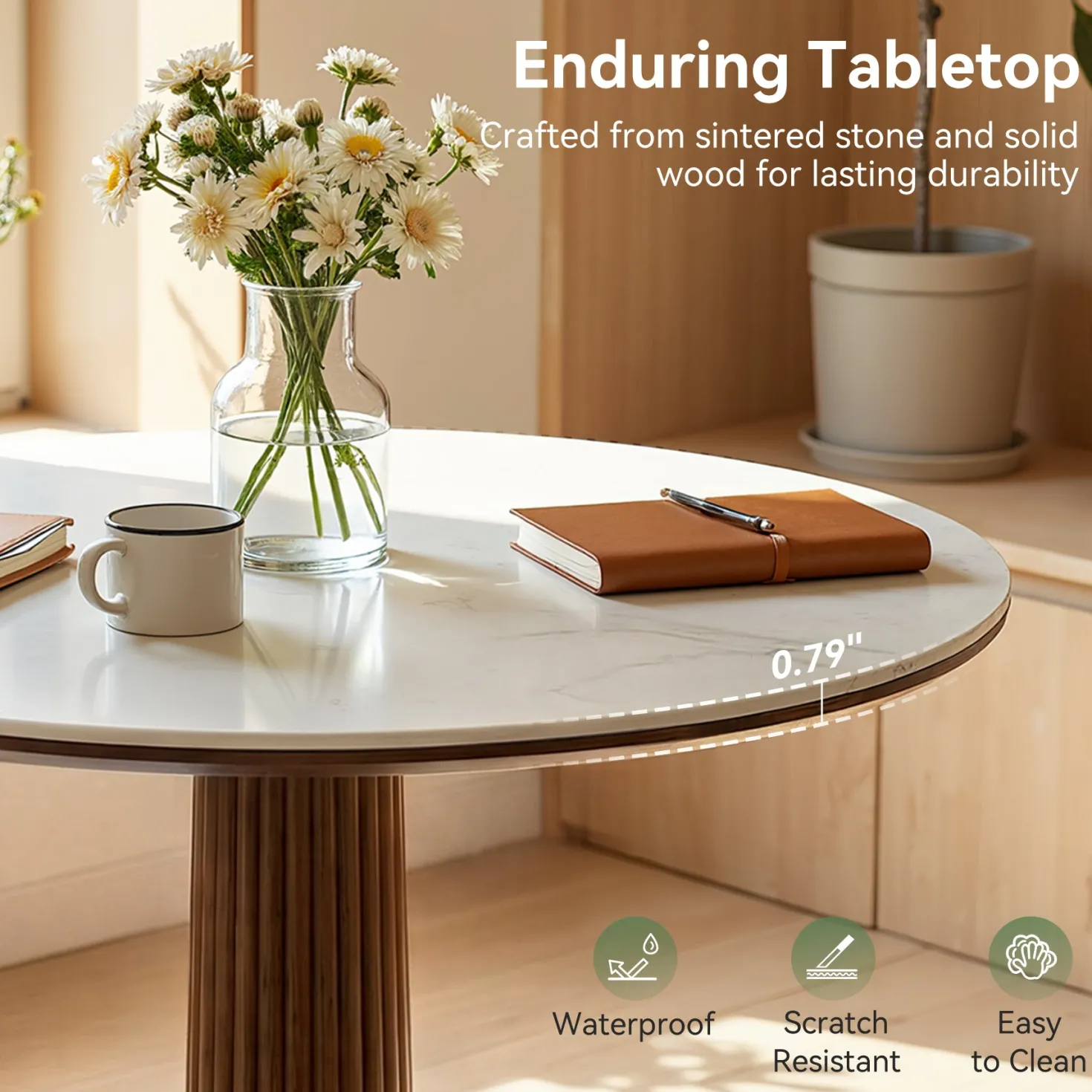 31.5" Conference Table for 2-4, Round Meeting Room Table with Sintered Stone Tabletop