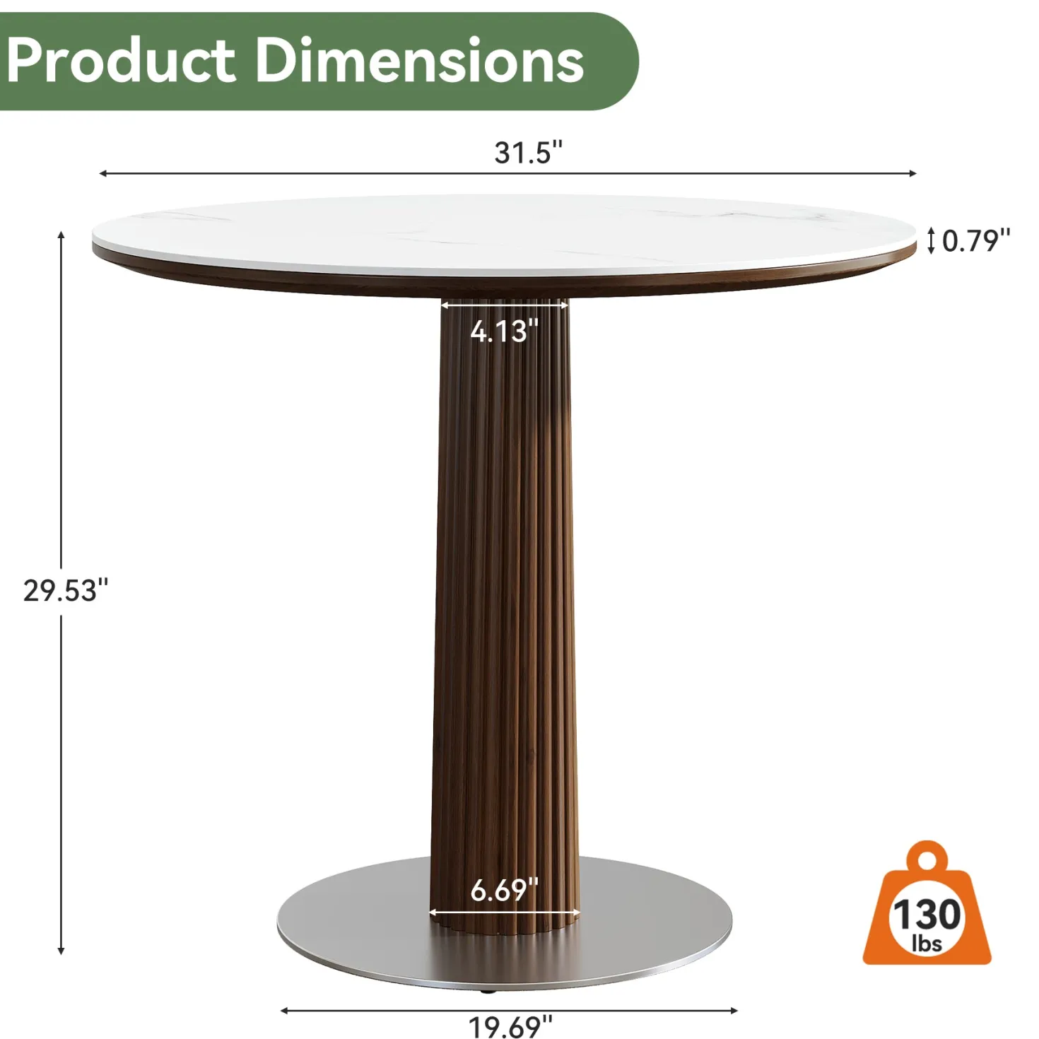 31.5" Conference Table for 2-4, Round Meeting Room Table with Sintered Stone Tabletop