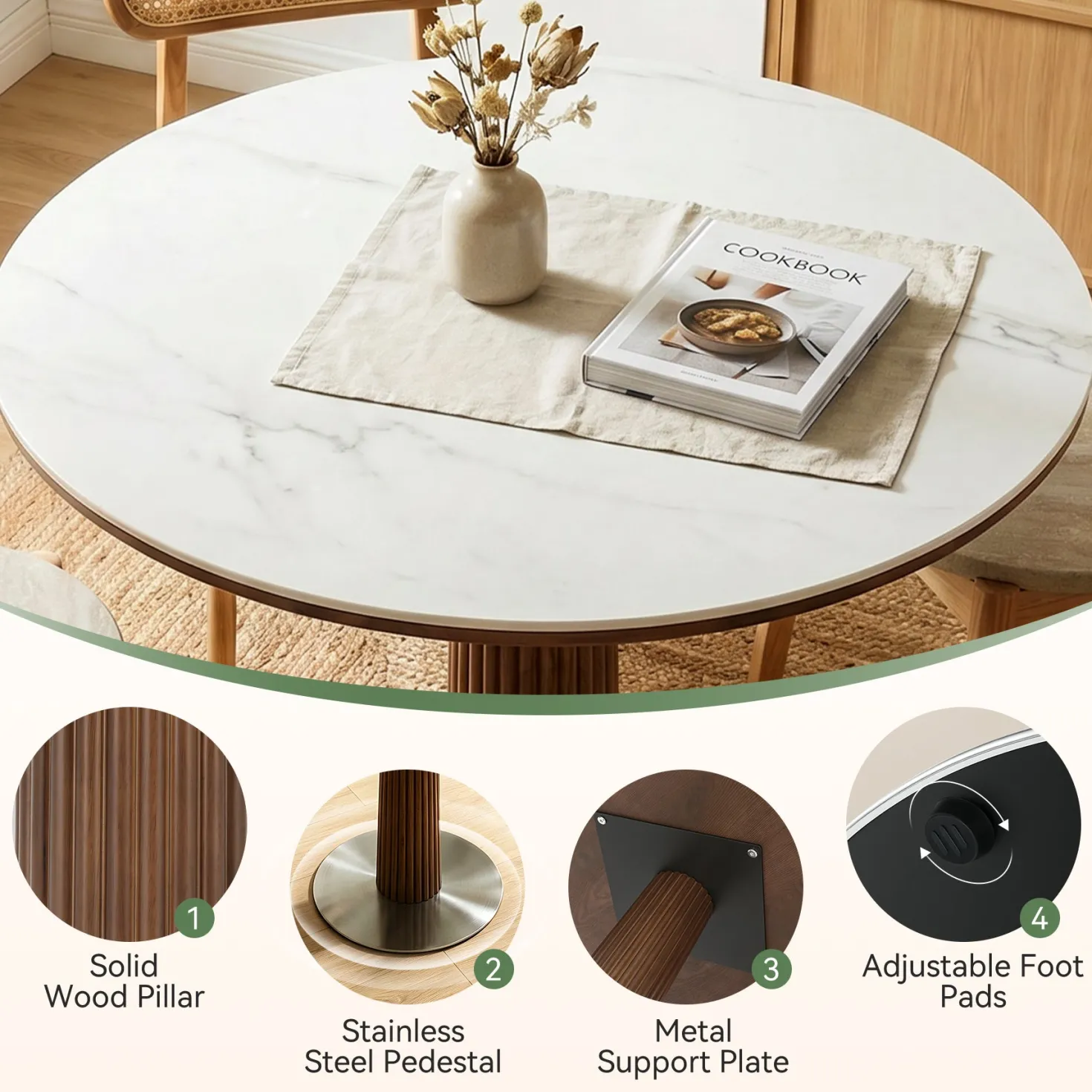 31.5" Conference Table for 2-4, Round Meeting Room Table with Sintered Stone Tabletop