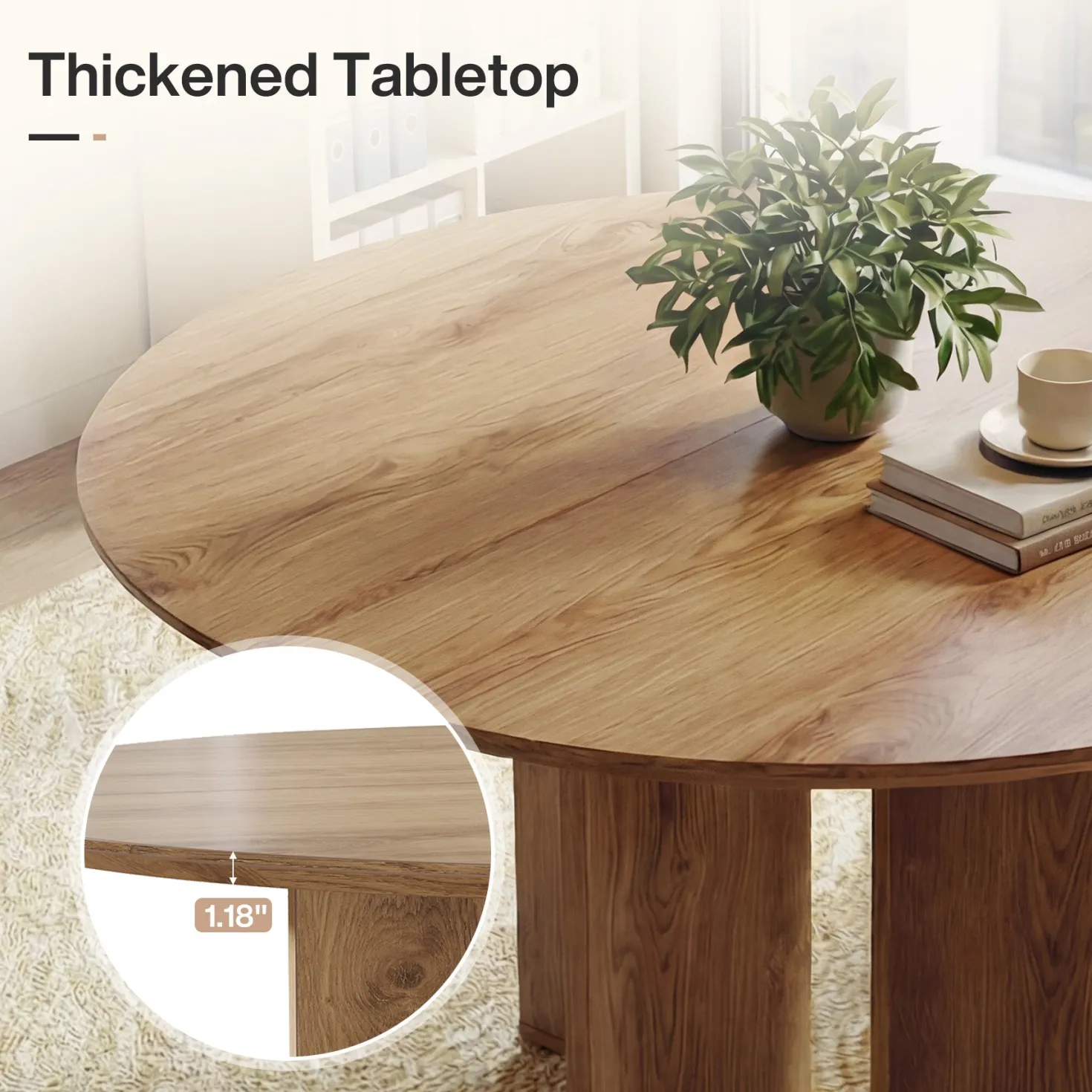 39.37" Conference Table for 4, Round Office Table with Lower Storage Shelf