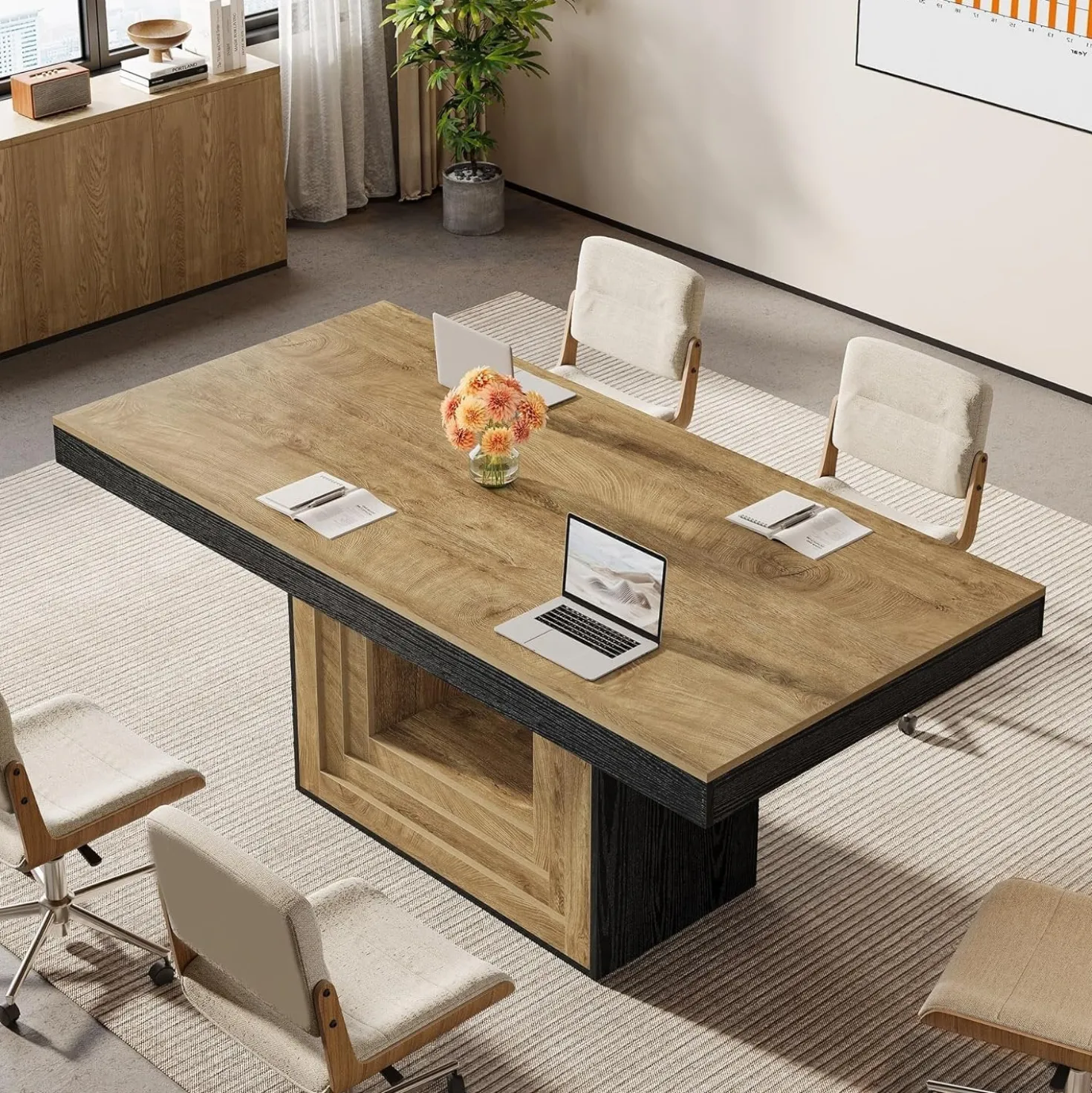 63" Conference Table, Modern Rectangular Meeting Table for 4-6 People