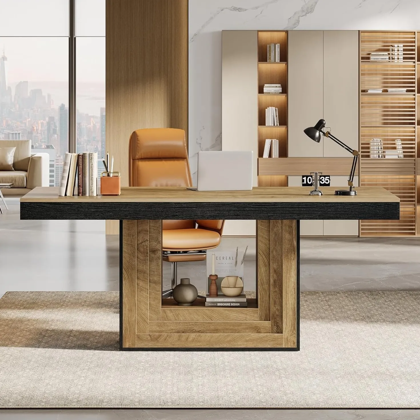 63" Conference Table, Modern Rectangular Meeting Table for 4-6 People