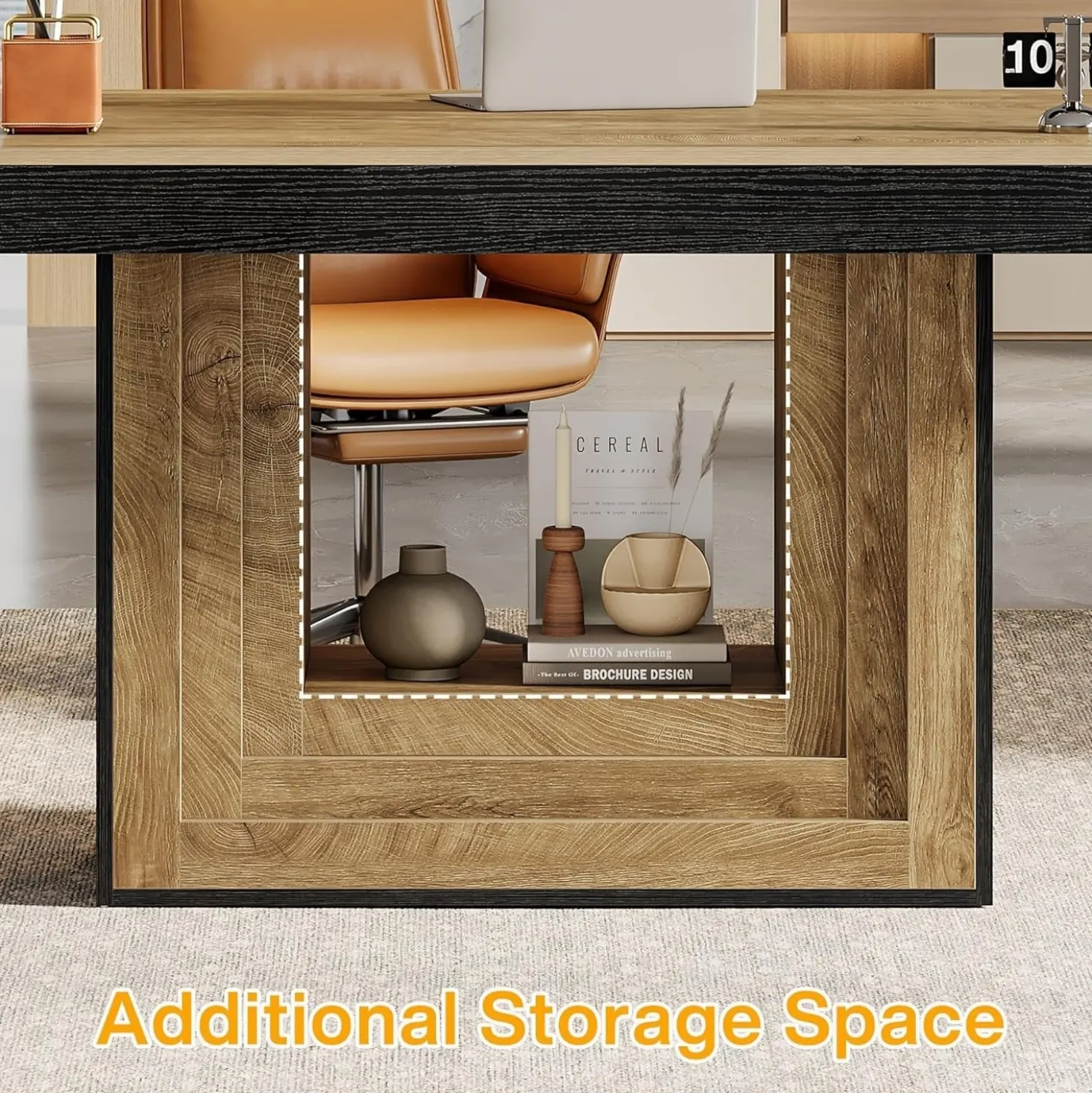 63" Conference Table, Modern Rectangular Meeting Table for 4-6 People