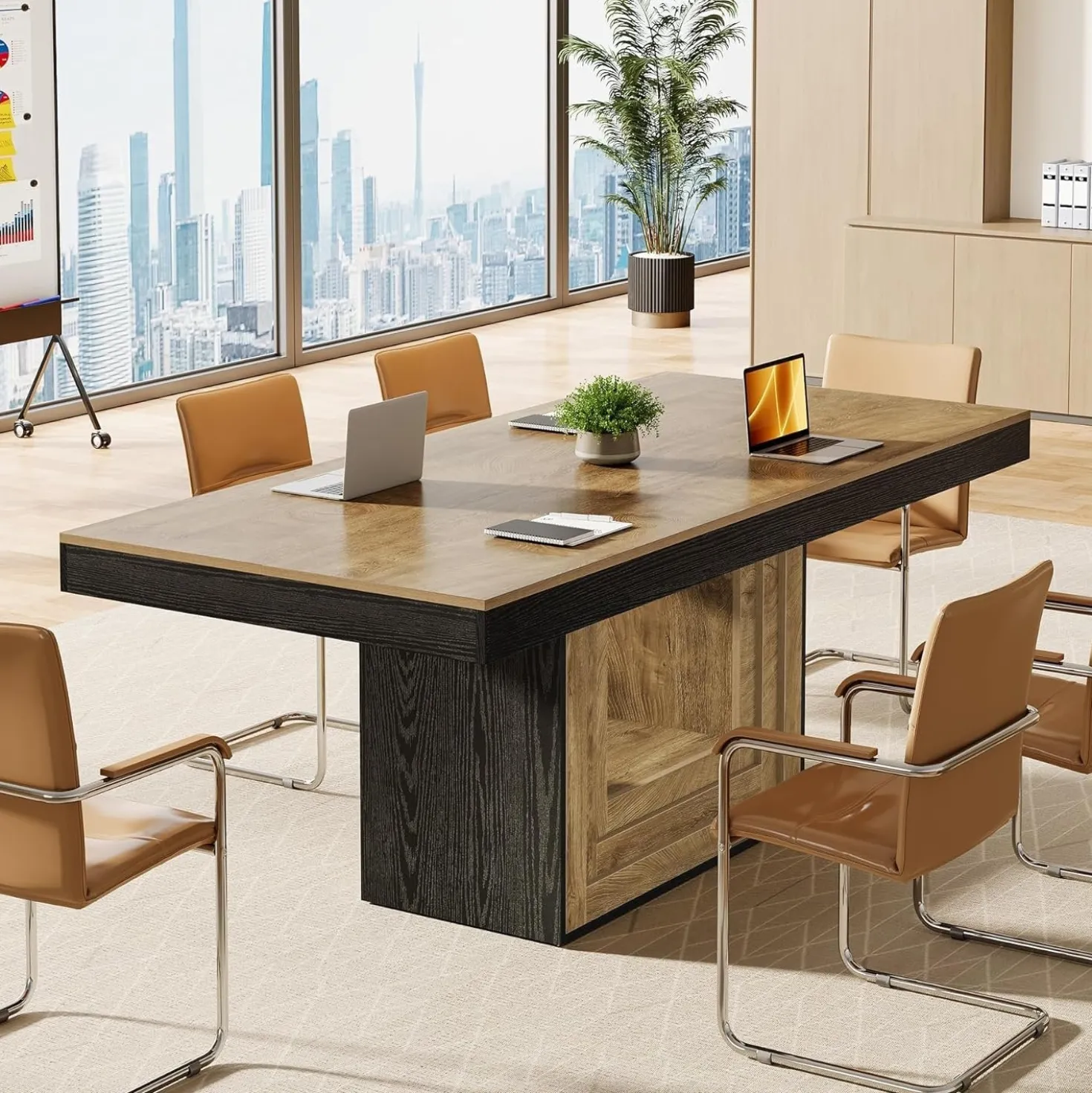63" Conference Table, Modern Rectangular Meeting Table for 4-6 People