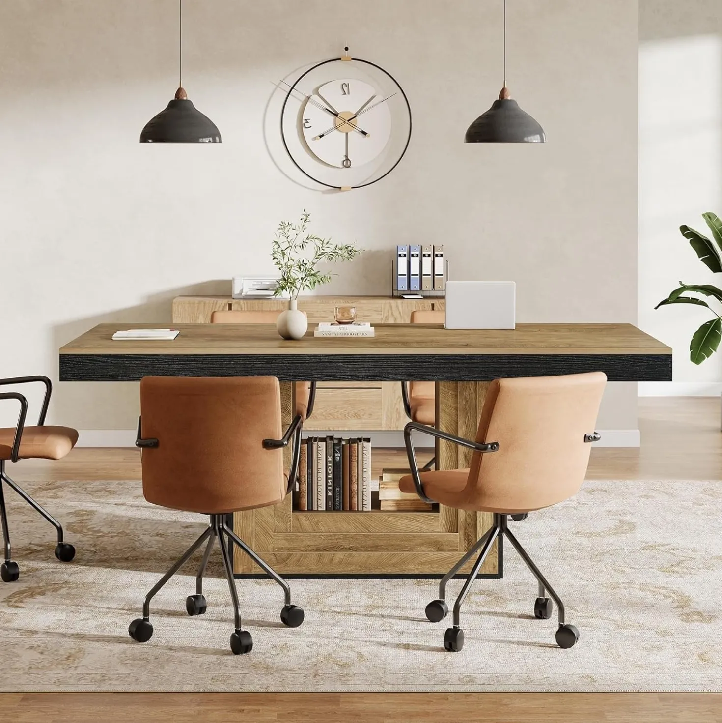 63" Conference Table, Modern Rectangular Meeting Table for 4-6 People