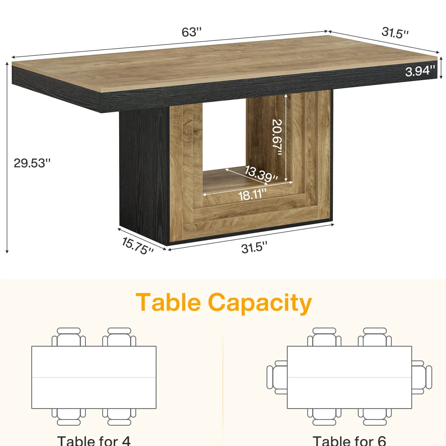 63" Conference Table, Modern Rectangular Meeting Table for 4-6 People