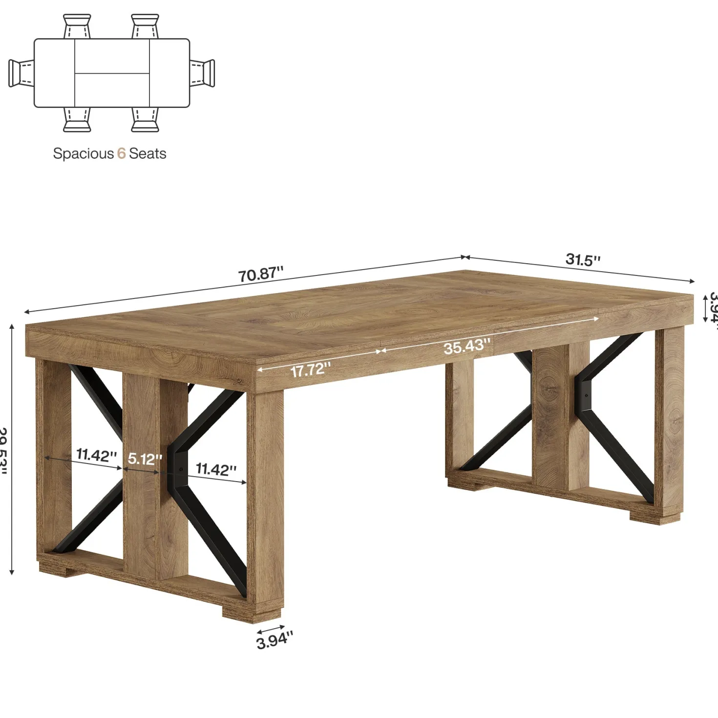 70.8" Conference Table, Rectangle Meeting Table with Large Tabletop
