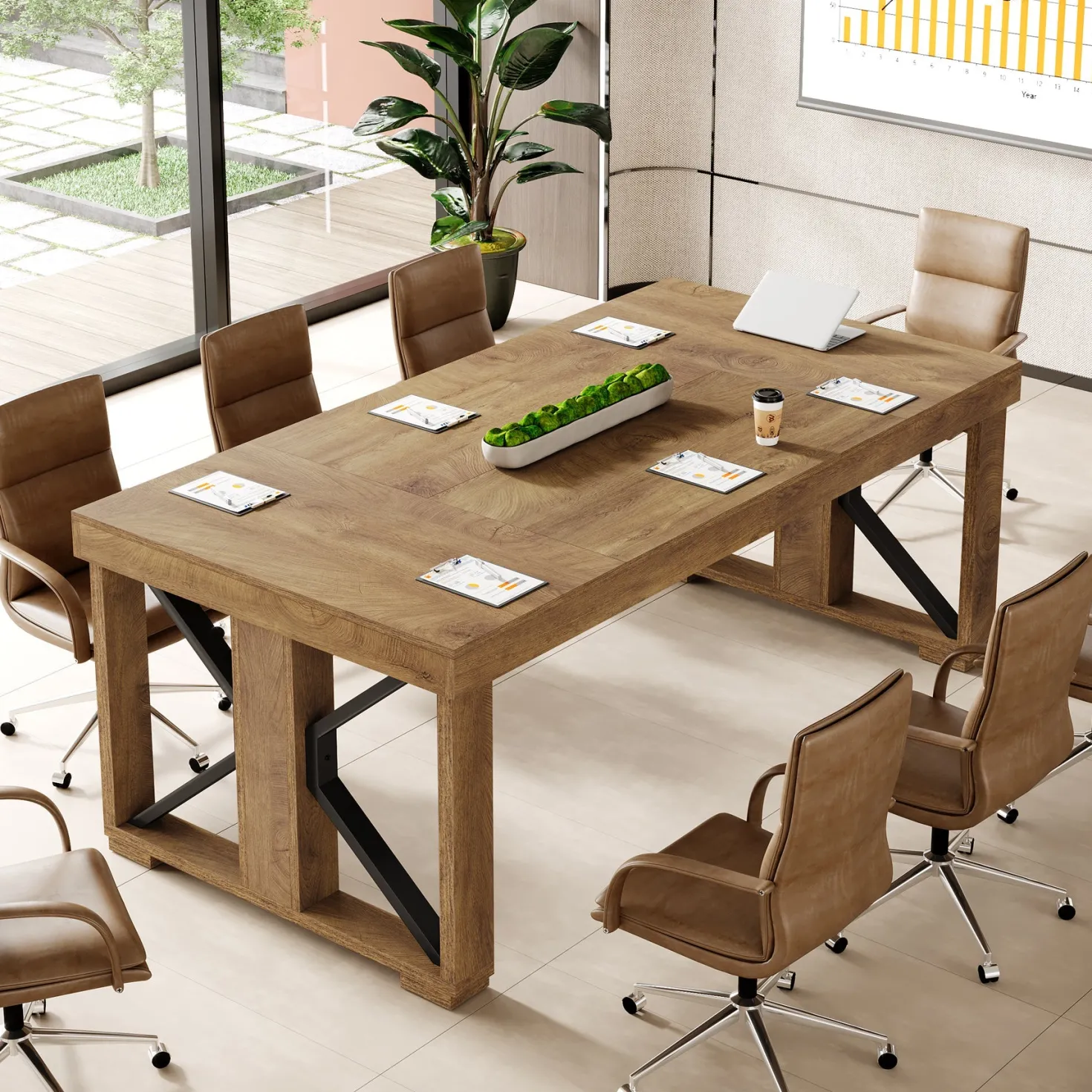70.8" Conference Table, Rectangle Meeting Table with Large Tabletop
