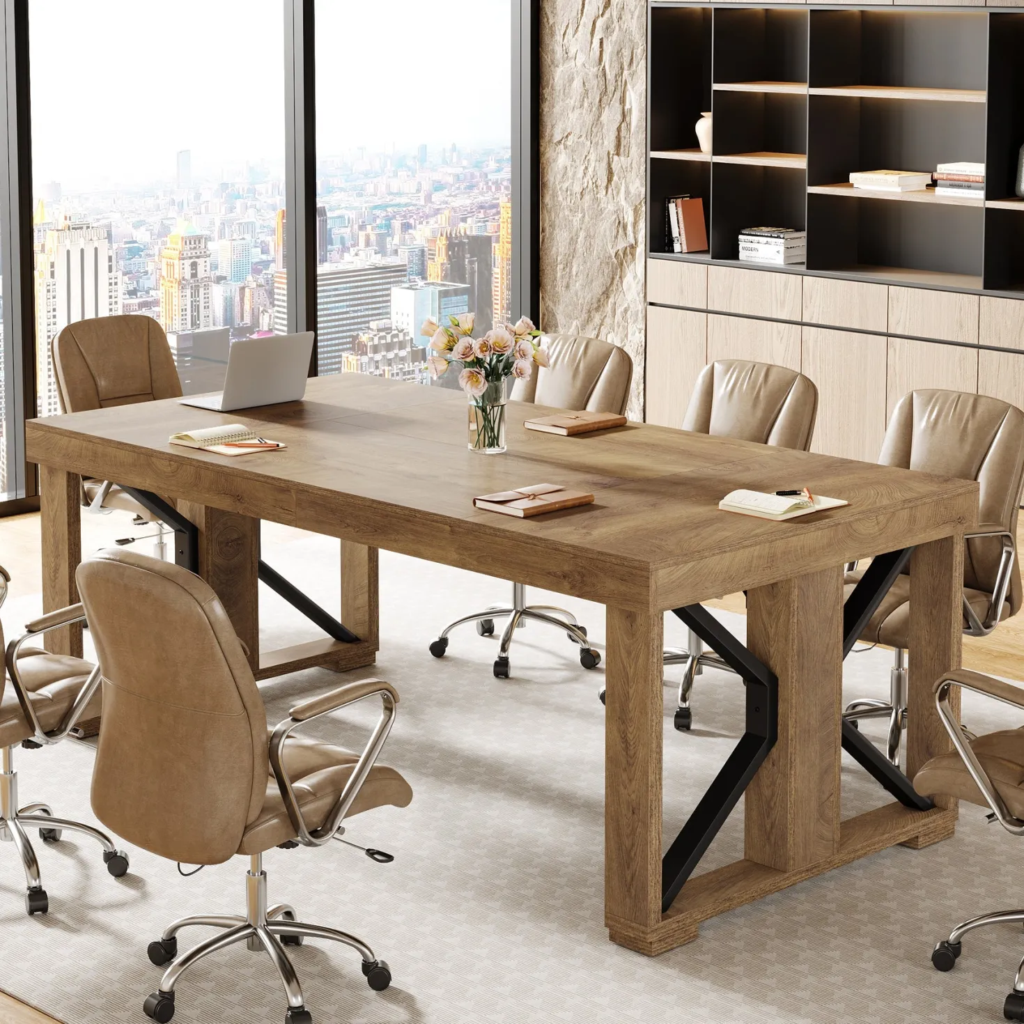 70.8" Conference Table, Rectangle Meeting Table with Large Tabletop