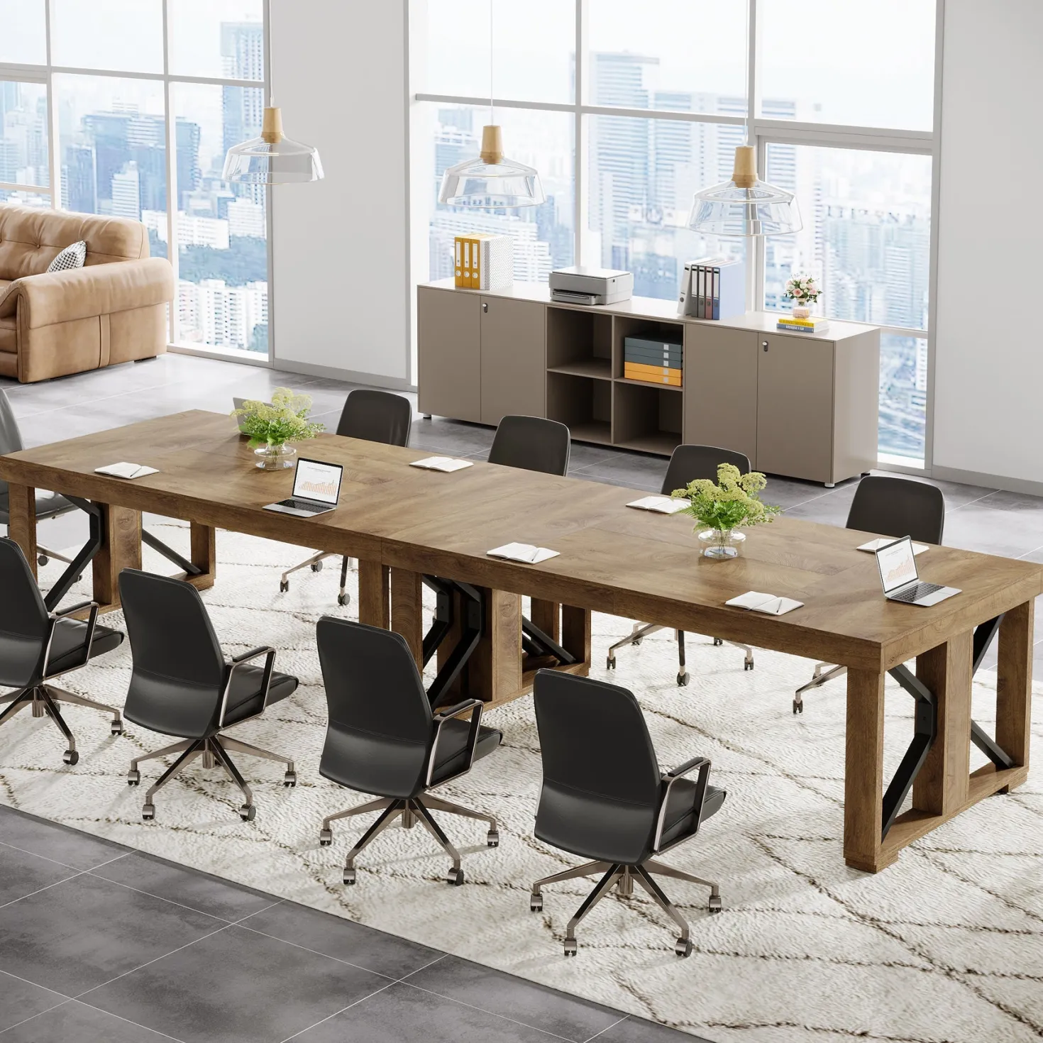 70.8" Conference Table, Rectangle Meeting Table with Large Tabletop