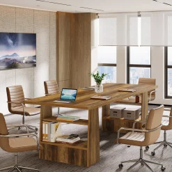 63" Conference Table, Rectangular Executive Meeting Table with 4-Tier Shelf