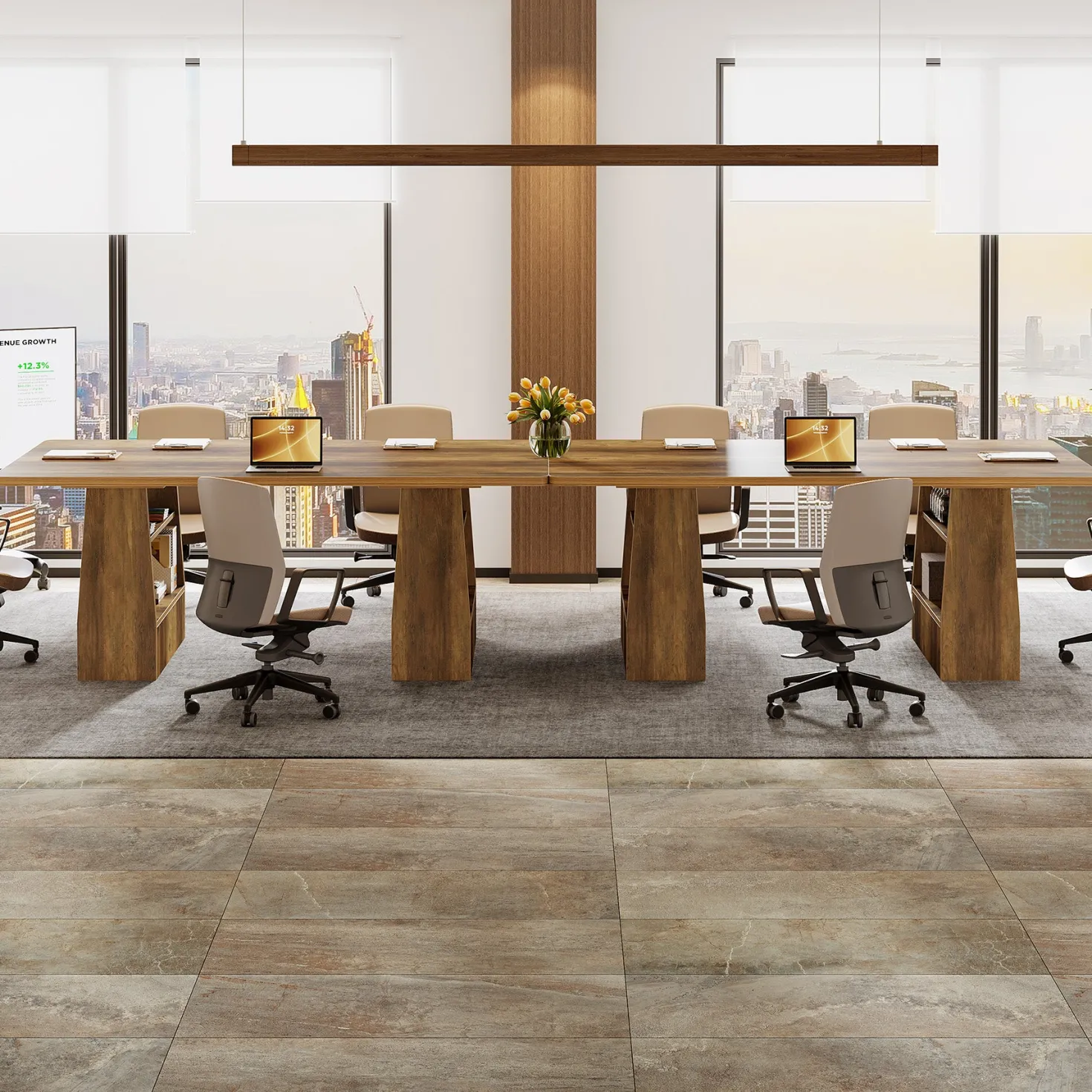 63" Conference Table, Rectangular Executive Meeting Table with 4-Tier Shelf